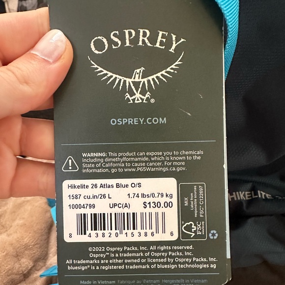 NWT Unisex Osprey Hikelite 26 Atlas Blue Backpack Hiking Pack main image 10
